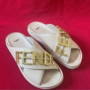 FENDI Women’s Fendigraphy Slide Sandals Light Rose Pink  Size 38 EUR / 8 US
